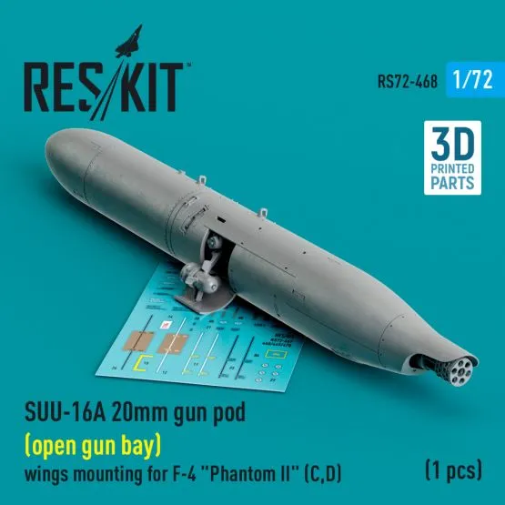 SUU-16A 20mm gun pod (open gun bay) wings mounting for F-4 1:72