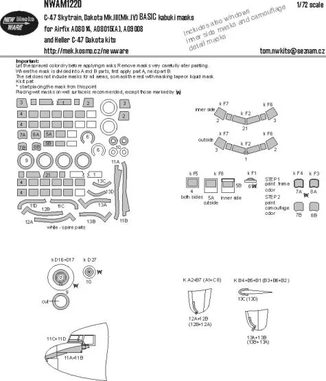 C-47 Skytrain, Dakota Mk.III/.IV EXPERT mask for Airfix 1:72