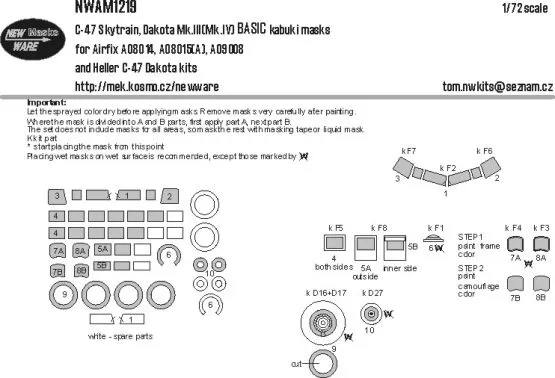 C-47 Skytrain, Dakota Mk.III/IV mask for Airfix 1:72