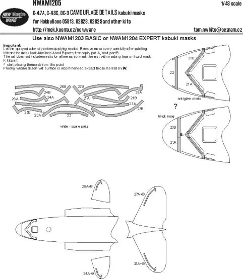 C-47A, C-48C, DC-3 CAMOUFLAGE DETAILS mask 1:48 C-47A, C-48C, DC-3 CAMOUFLAGE DETAILS mask 1:48