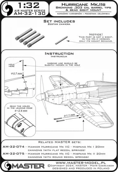 Hawker Hurricane Mk.IIb - Browning .303 cal barrel tips & bead sight mount 1:32