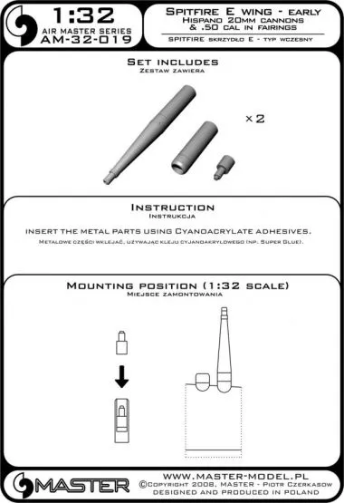 Spitfire E wing early - 20mm & .50cal 1:32