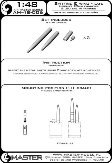 Spitfire E wing late - 20mm & .50cal 1:48
