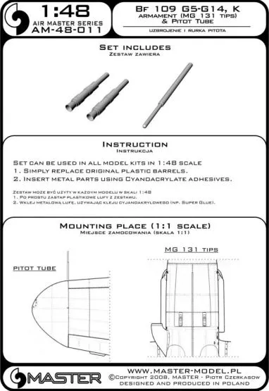 Bf 109G-5 - G14, K armament set & Pitot Tub 1:48