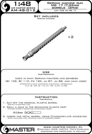German aircraft machine gun MG 17 (7,92mm) barrels 1:48