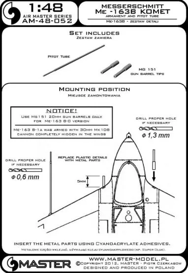 Me-163A Komet - armament set & Pitot 1:48