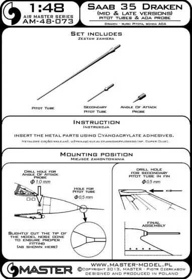 SAAB 35 (mid and late v.) - Pitot Tubes & A.o.A. 1:48