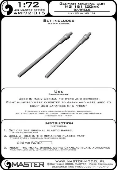 German aircraft machine gun MG 151 (20mm) barrels 1:72