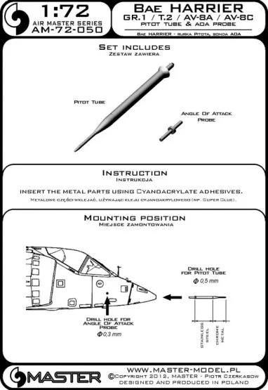 Harrier GR.1 / T.2 / AV-8A / AV-8C - Pitot Tube & A.O.A 1:72