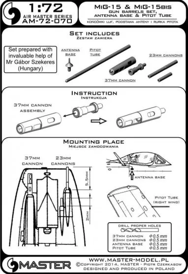 MiG-15 - gun barrels, antenna base & Pitot Tube 1:72