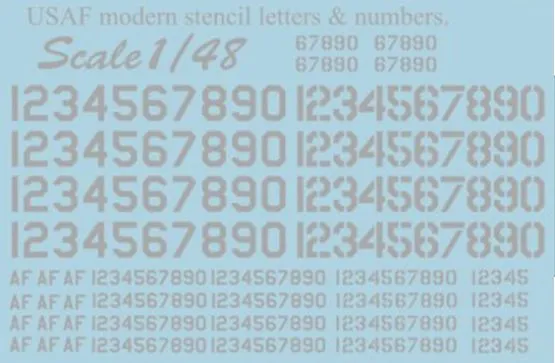 USAF modern stencil letters and numbers. Grey 1:48
