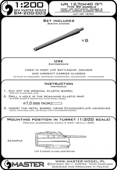 IJN 12.7cm/40 (5in) Type 89 barrels (8pcs) 1:200