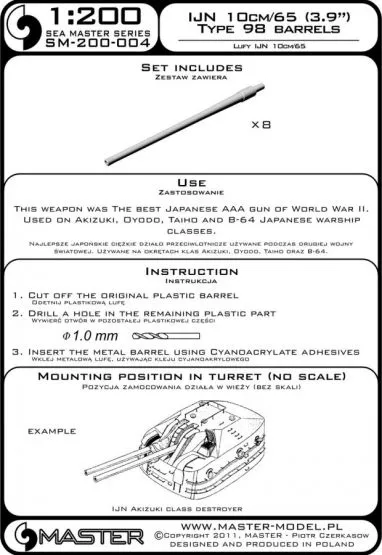 IJN 10cm/65 (3.9in) Type 98 barrels (8pcs) 1:200