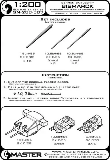 Bismarck - secondary and heavy AA armam barrels 1:200