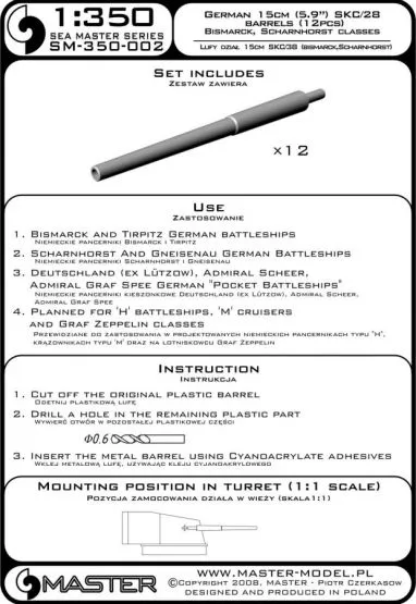 German 15cm (5.9in) SKC/28 barrels 1:350