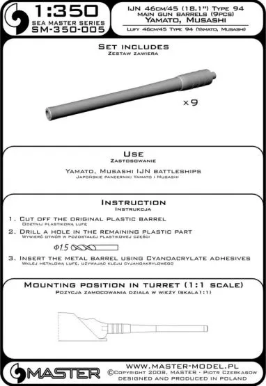 IJN 46cm/45 (18.1in)Type 94 barrels 1:350