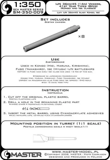 IJN 36cm/45 (14in) Vickers and 41st Year Types barrels 1:350