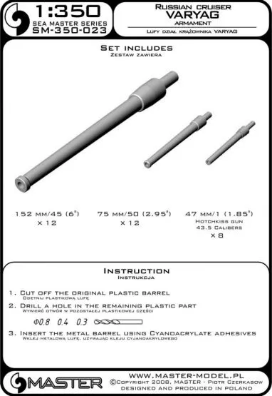 Russian cruiser Varyag (1899) armament 1:350