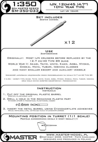 IJN 12cm/45 (4.7") 10th Year Type barrels (12pcs) 1:350