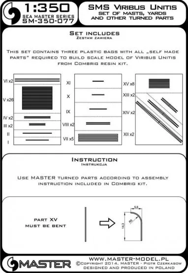 SMS Viribus Unitis - masts, yards and turned parts 1:350