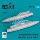 F-16 370 Gallon wing fuel tanks with pylons (type 1) 1:72