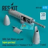 SUU-16A 20mm gun pod (open gun bay) wings mounting for F-4 1:72