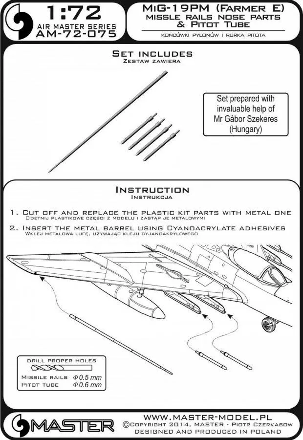 MiG-19PM missle rails nose parts & Pitot Tube 1:72