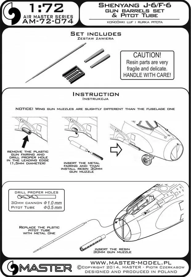Shenyang J-6/F-6 - gun barrels set, & Pitot Tube 1:72