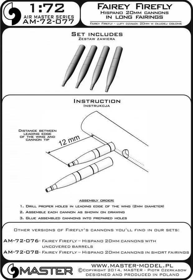 Fairey Firefly Hispano 20mm cannons in long fairings 1:72