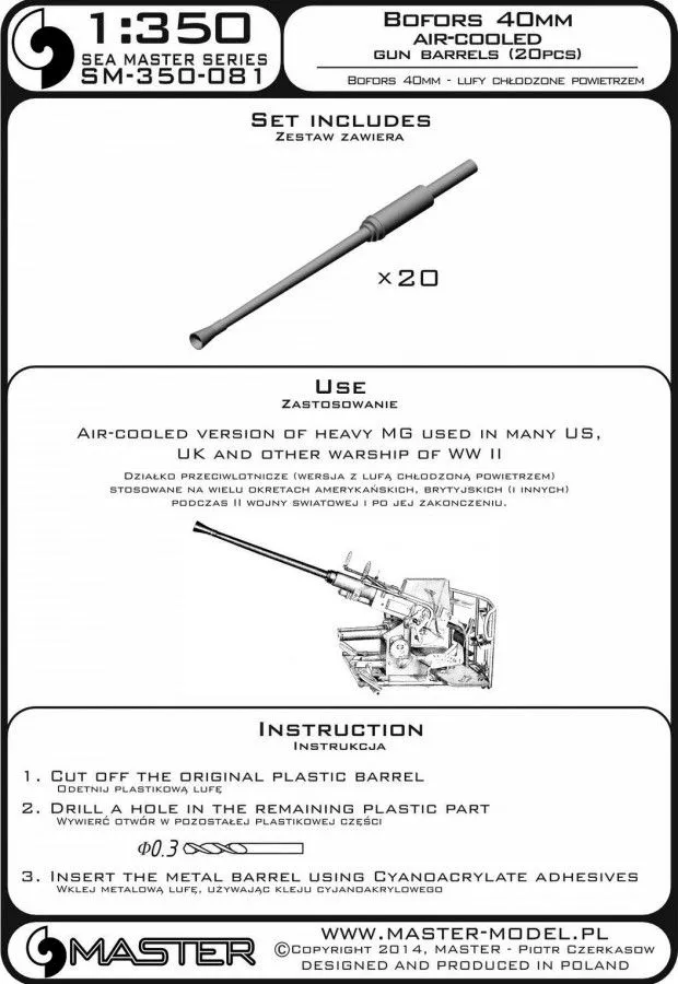 Bofors 40 mm – air-cooled gun barrels (20pcs) 1:350