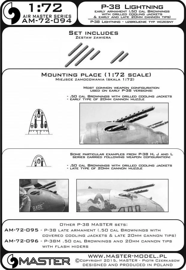 P-38 Lightning - early armament set 1:72