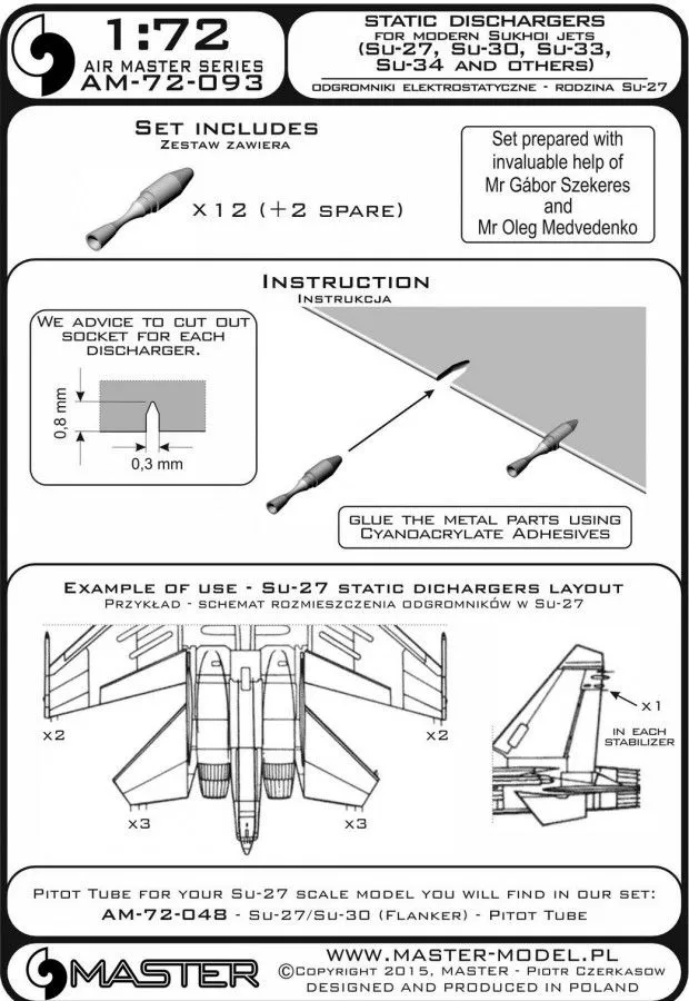 Static dischargers - for modern Sukhoi jets 1:72