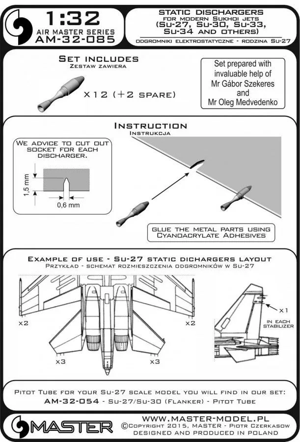 Static dischargers - for modern Sukhoi jets 1:32