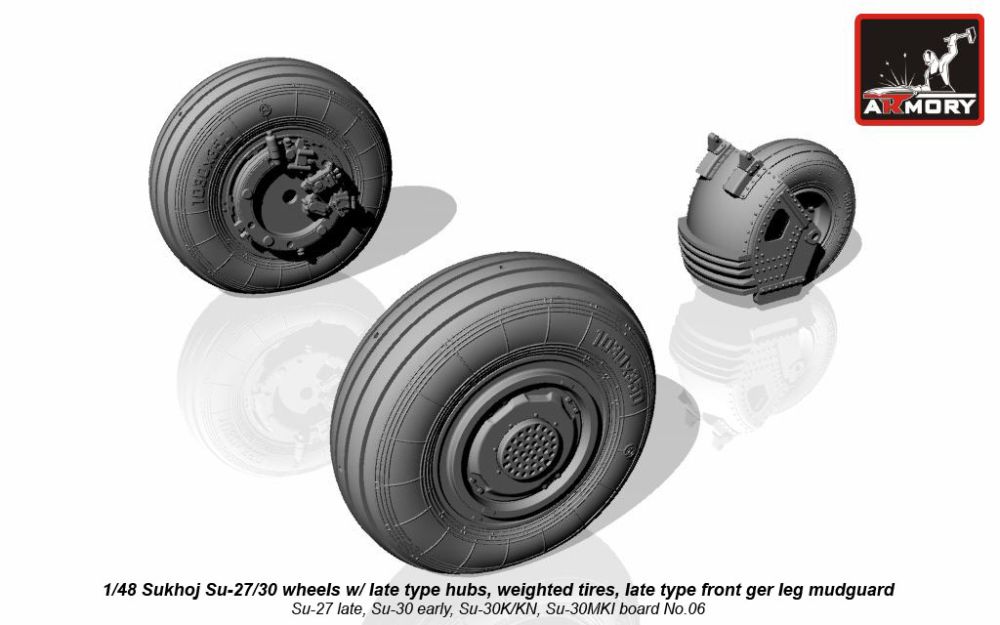 Su-27 late, Su-30 early wheels w/ weighted tires 1:48