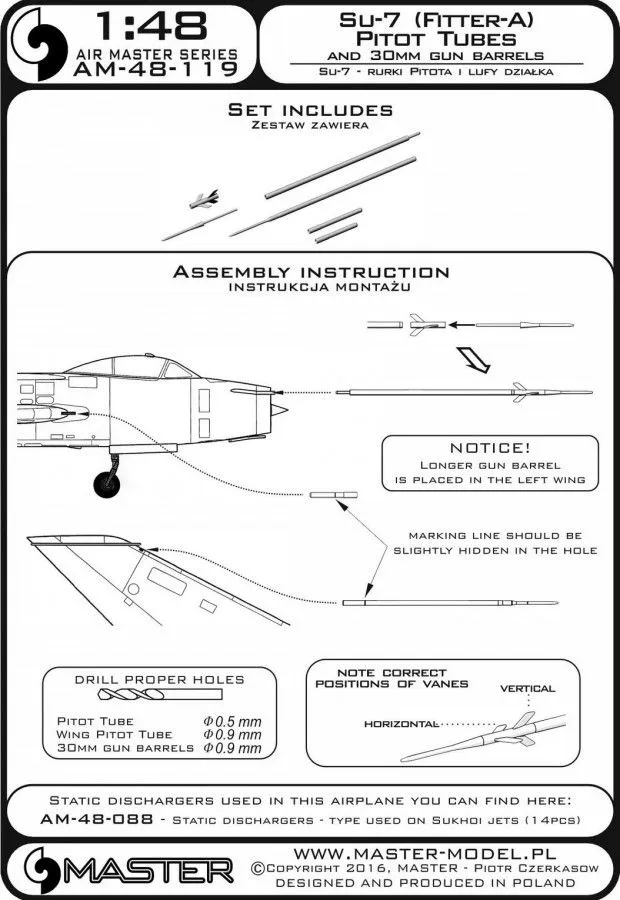 Su-7 Fitter-A - Pitot Tubes and 30mm gun barrels 1:48