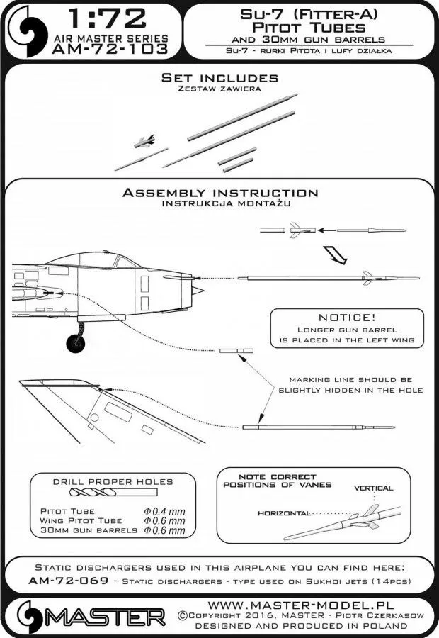 Su-7 Fitter-A - Pitot Tubes and 30mm gun barrels 1:72