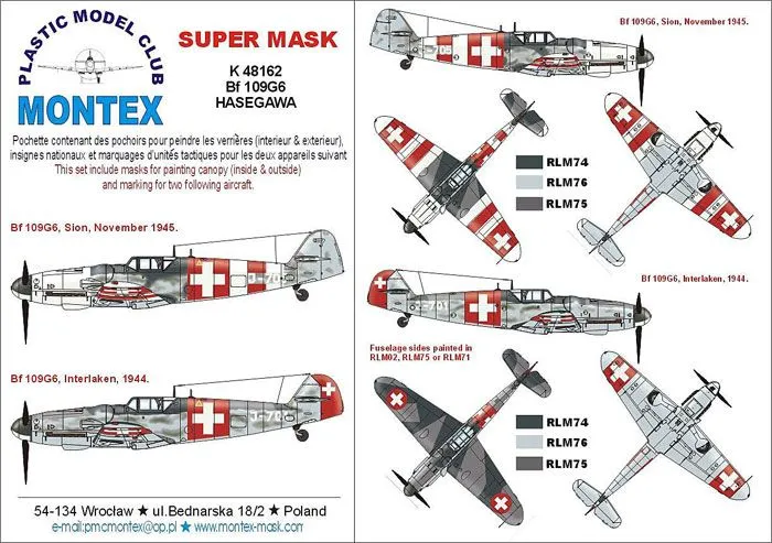 Bf 109G-6 (Swiss) super mask for Hasegawa 1:48