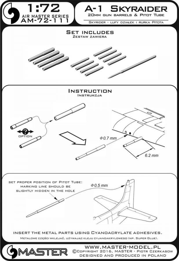 A-1 Skyraider - 20mm cannon barrels & Pitot Tube 1:72