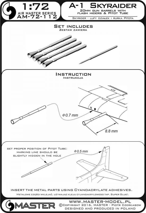 A-1 cannon barrels (flash hiders) and Pitot Tube 1:72