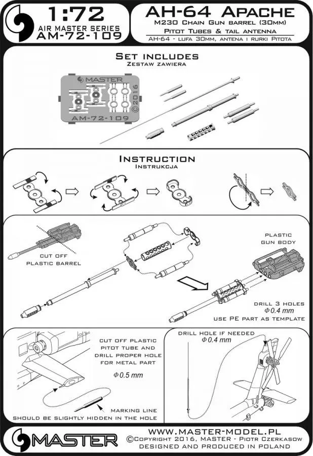 AH-64 Apache - Gun barrel, Pitot tubes and tail ant. 1:72