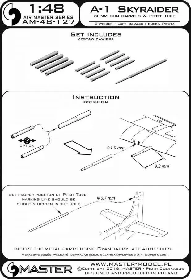 A-1 Skyraider cannon barrels & Pitot Tub 1:48