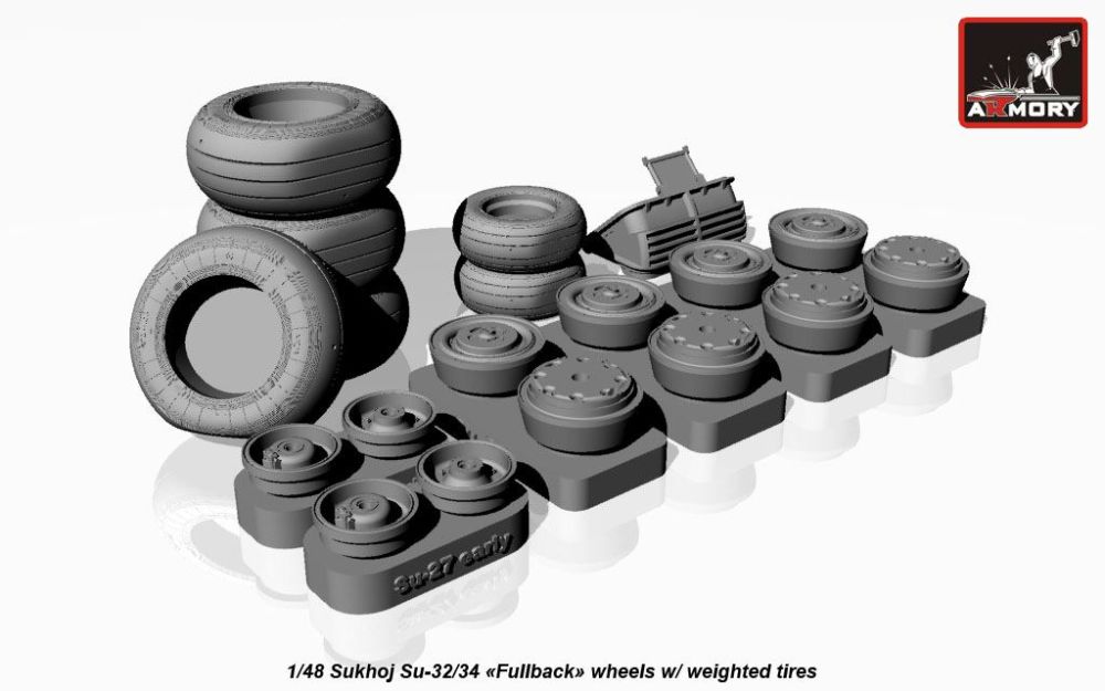 Su-34 Fullback wheels w/ weighted tires 1:48