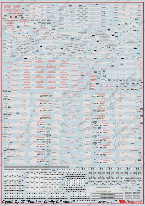 Su-27 Flanker - family complete stencil 1:32
