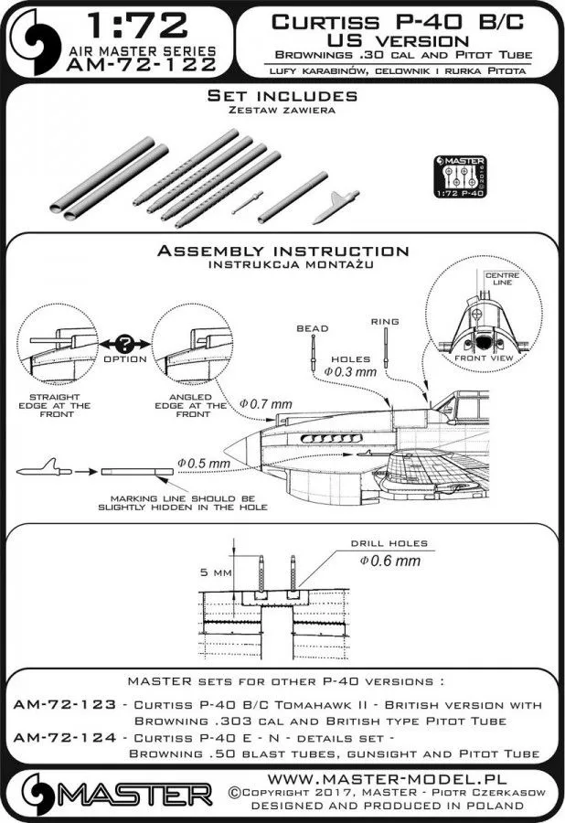 P-40 B/C US version - Browning .30 cal & Pitot Tube 1:72