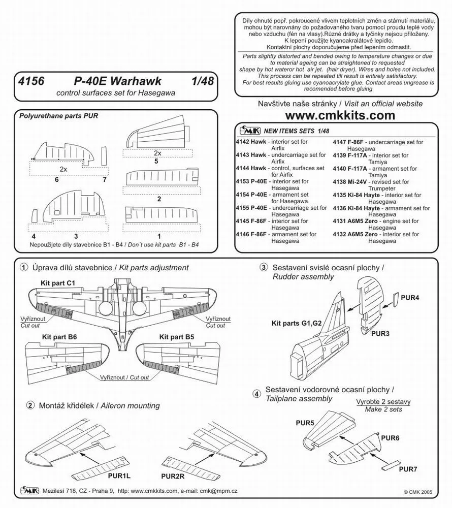 P-40E Control Surfaces for Hasegawa 1:48