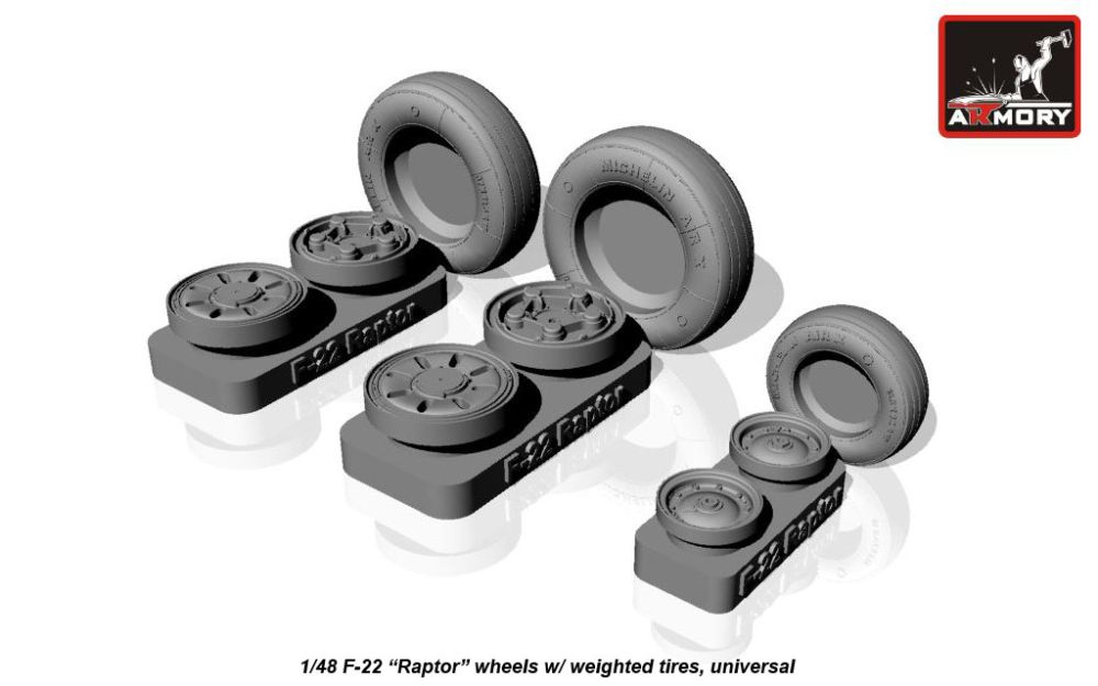 F-22 "Raptor" wheels w/ weighted tires 1:48