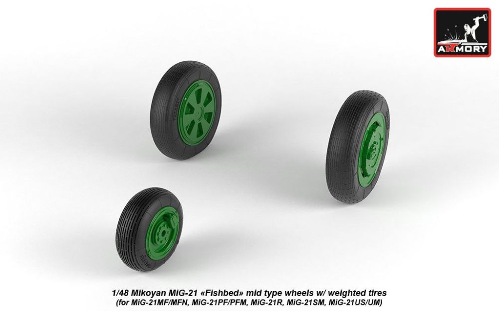 MiG-21 Fishbed wheels w/ weighted tires, mid 1:48