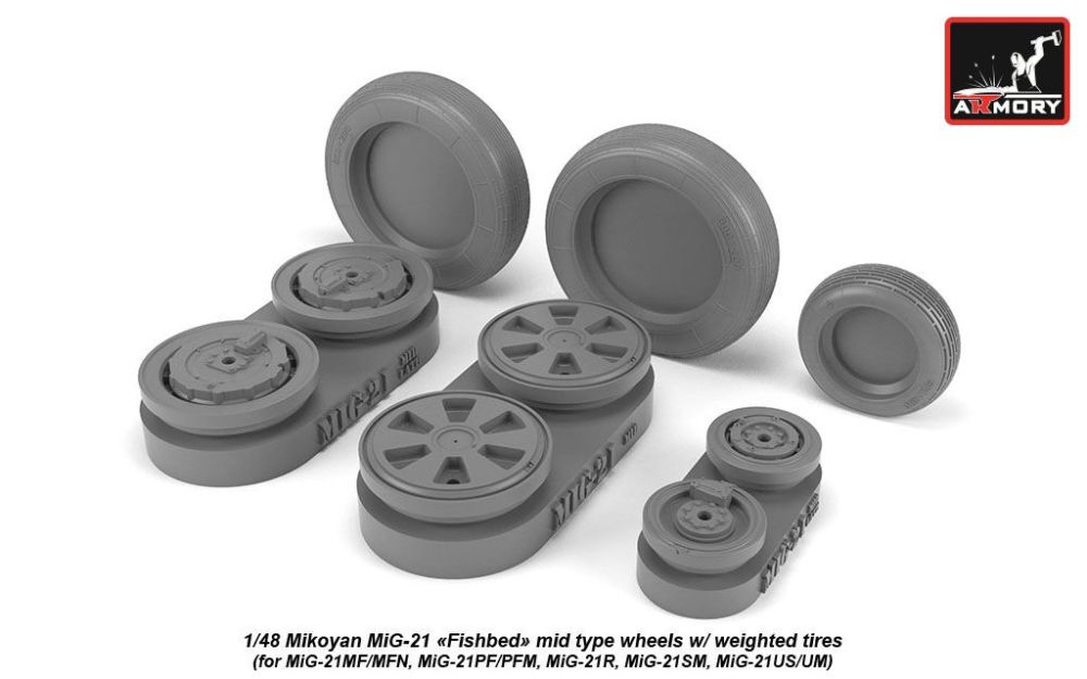 MiG-21 Fishbed wheels w/ weighted tires, mid 1:48
