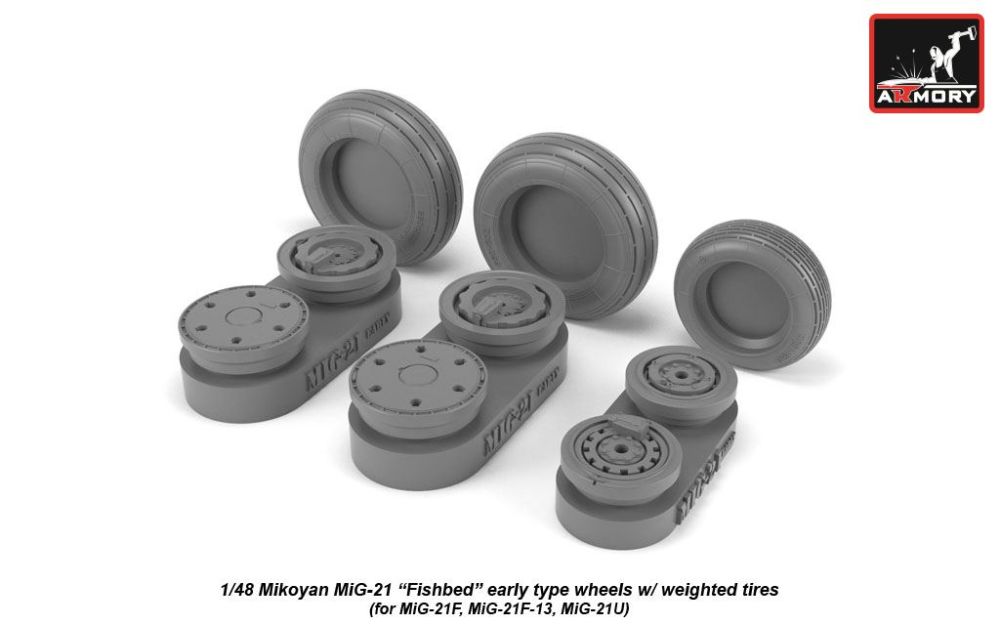 MiG-21 Fishbed early wheels w/ weighted tires 1:48