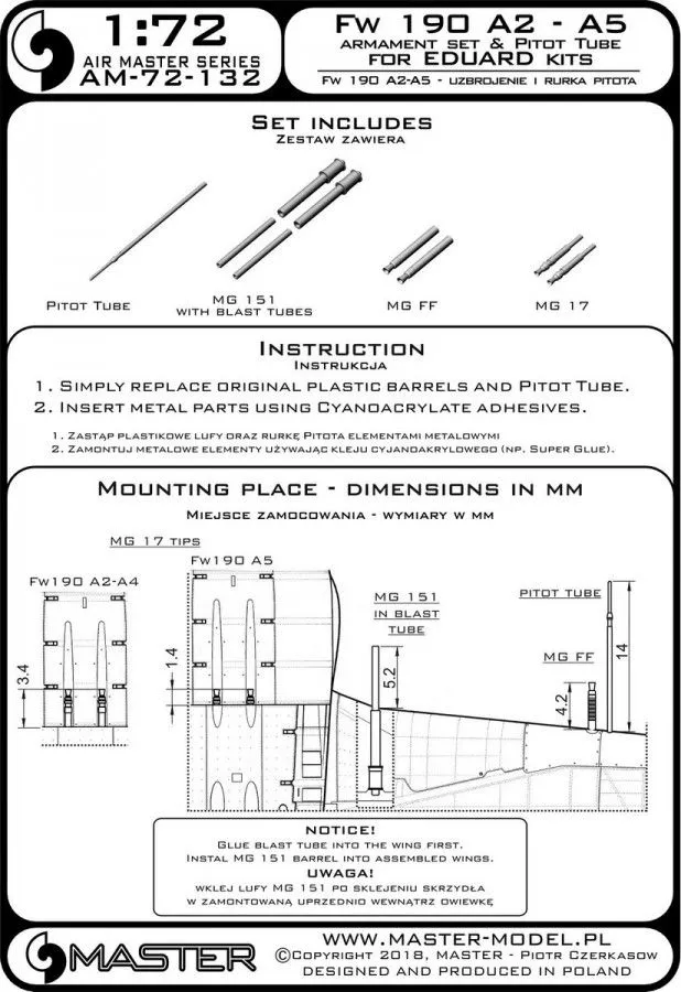 Fw 190A-2-A-5 armament set & Pitot Tube 1:72